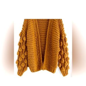 Wishlist Bubble Bauble Cardigan. Handmade chunky cardigan. Mustard yellow.